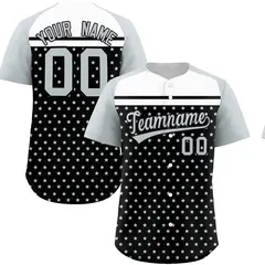 Black Silver-White Raglan Sleeve Star Print Baseball Jersey