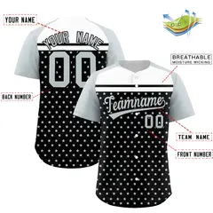 Black Silver-White Raglan Sleeve Star Print Baseball Jersey 2
