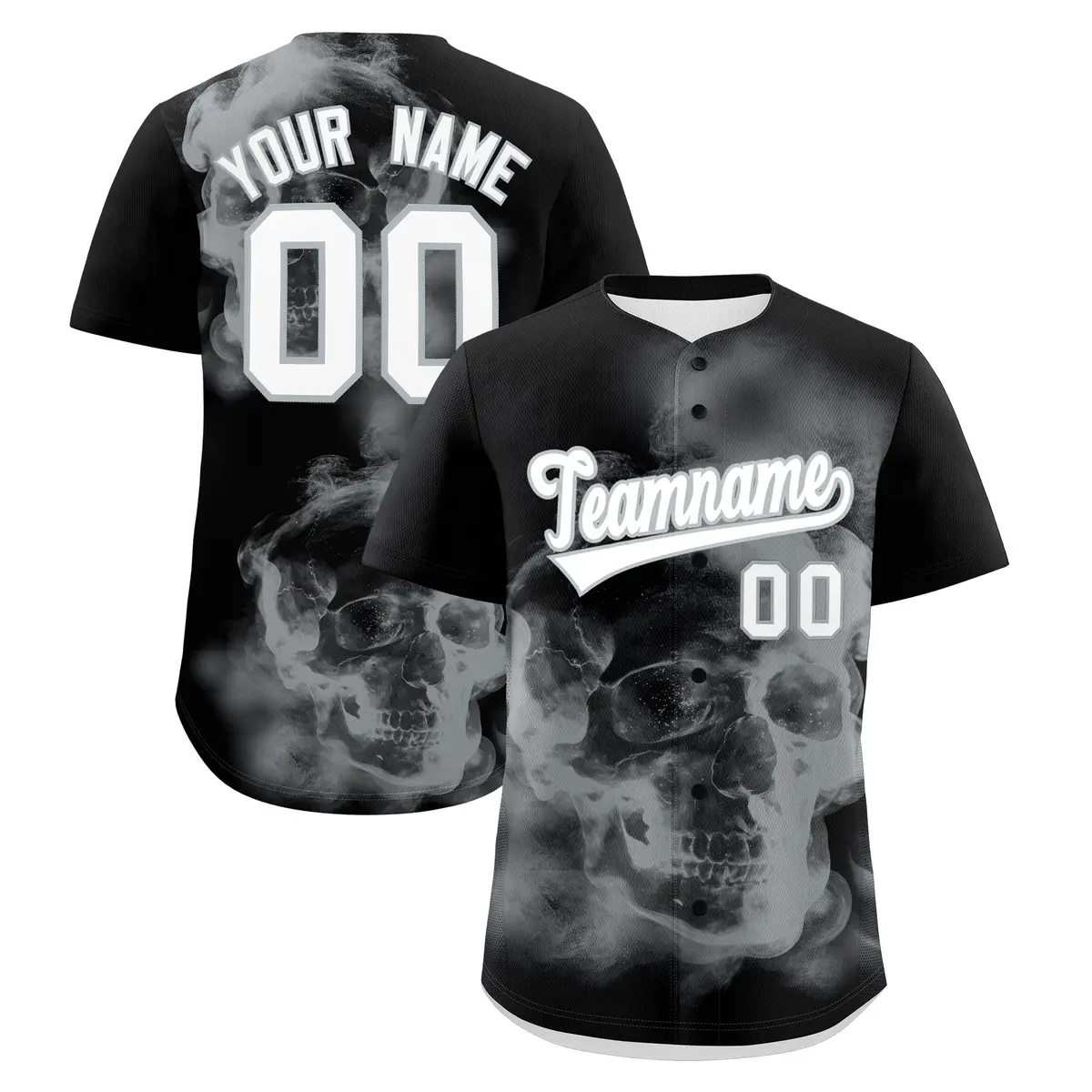 Black Silver White Skeleton Graffiti Baseball Jersey