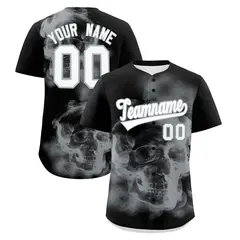 Black Silver White Skeleton Graffiti Baseball Jersey