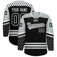 Black Silver White Star Series Lace-Up Neck Hockey Jersey