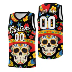 Black Skeleton Mexican Colors Graffiti Basketball Jersey 1
