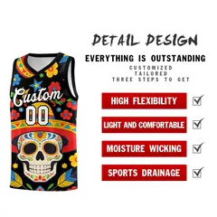 Black Skeleton Mexican Colors Graffiti Basketball Jersey 2