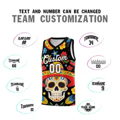 Black Skeleton Mexican Colors Graffiti Basketball Jersey 3