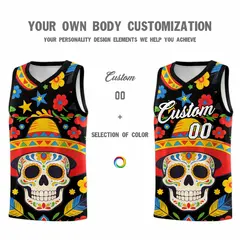 Black Skeleton Mexican Colors Graffiti Basketball Jersey 4