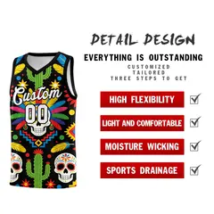 Black Skeleton Mexican Colors Graffiti Basketball Jersey 2