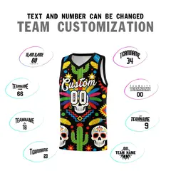 Black Skeleton Mexican Colors Graffiti Basketball Jersey 3