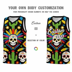 Black Skeleton Mexican Colors Graffiti Basketball Jersey 4
