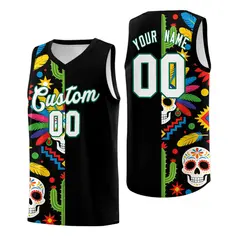 Black Skeleton Mexican Colors Graffiti Basketball Jersey 1