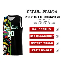 Black Skeleton Mexican Colors Graffiti Basketball Jersey 2