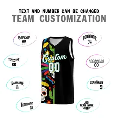 Black Skeleton Mexican Colors Graffiti Basketball Jersey 3