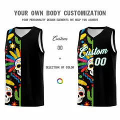 Black Skeleton Mexican Colors Graffiti Basketball Jersey 4