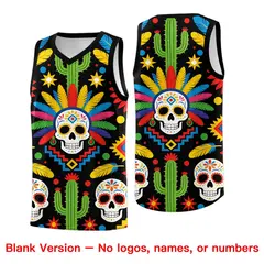 Black Skeleton Mexican Colors Graffiti Basketball Jersey 6