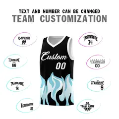Black Sky Blue Flame Pattern Hem Basketball Jersey 4