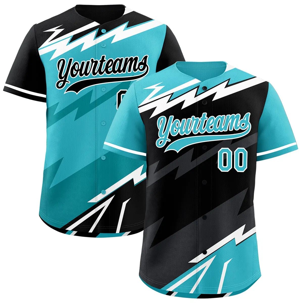 Black Sky Blue Gray Reversible Baseball Jersey Lightning & Graffiti Pattern