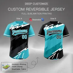 Black Sky Blue Gray Reversible Baseball Jersey Lightning & Graffiti Pattern 2
