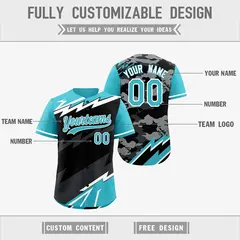 Black Sky Blue Gray Reversible Baseball Jersey Lightning & Graffiti Pattern 3