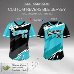Black Sky Blue Gray Reversible Baseball Jersey Lightning & Graffiti Pullover V-Neck 2