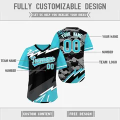 Black Sky Blue Gray Reversible Baseball Jersey Lightning & Graffiti Pullover V-Neck 3
