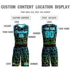 Black Sky Blue-Neon Green Spotted Graffiti Basketball Jersey 3