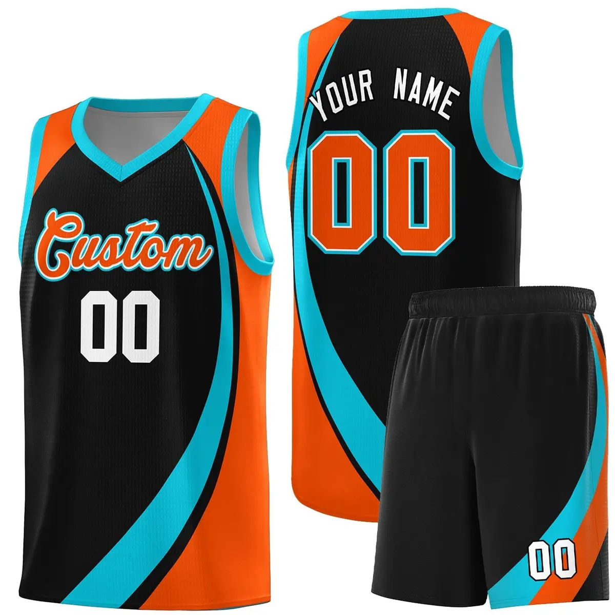 Black Sky Blue-Orange Color Block Team Basketball Jersey