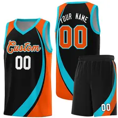 Black Sky Blue-Orange Color Block Team Basketball Jersey 1