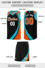 Black Sky Blue-Orange Color Block Team Basketball Jersey 2