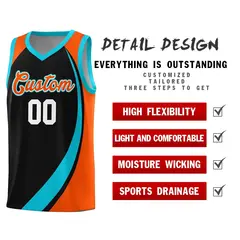 Black Sky Blue-Orange Color Block Team Basketball Jersey 4
