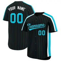 Black Sky Blue Pinstripe Two-tone Side Baseball Jersey 1