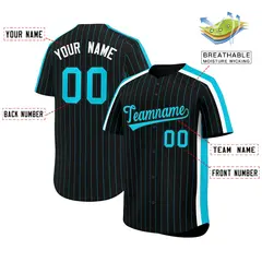 Black Sky Blue Pinstripe Two-tone Side Baseball Jersey 2