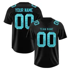 Black Sky Blue Sequin Lettering Football Jersey 1