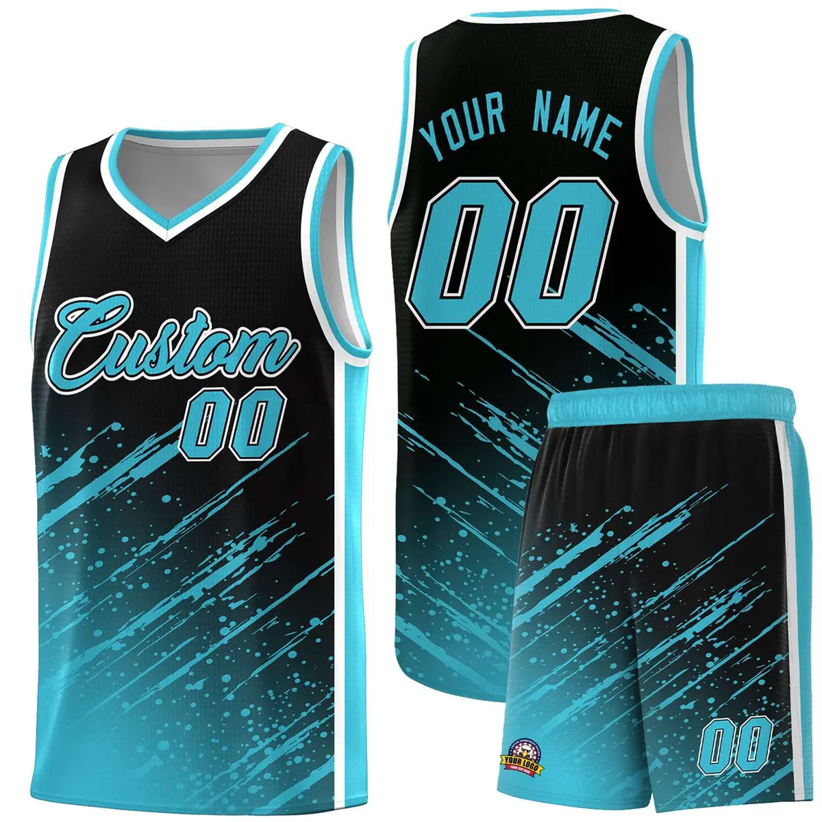 Black Sky Blue Splash Basketball Uniforms for Training