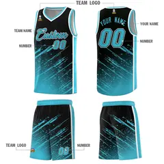 Black Sky Blue Splash Basketball Uniforms for Training 5