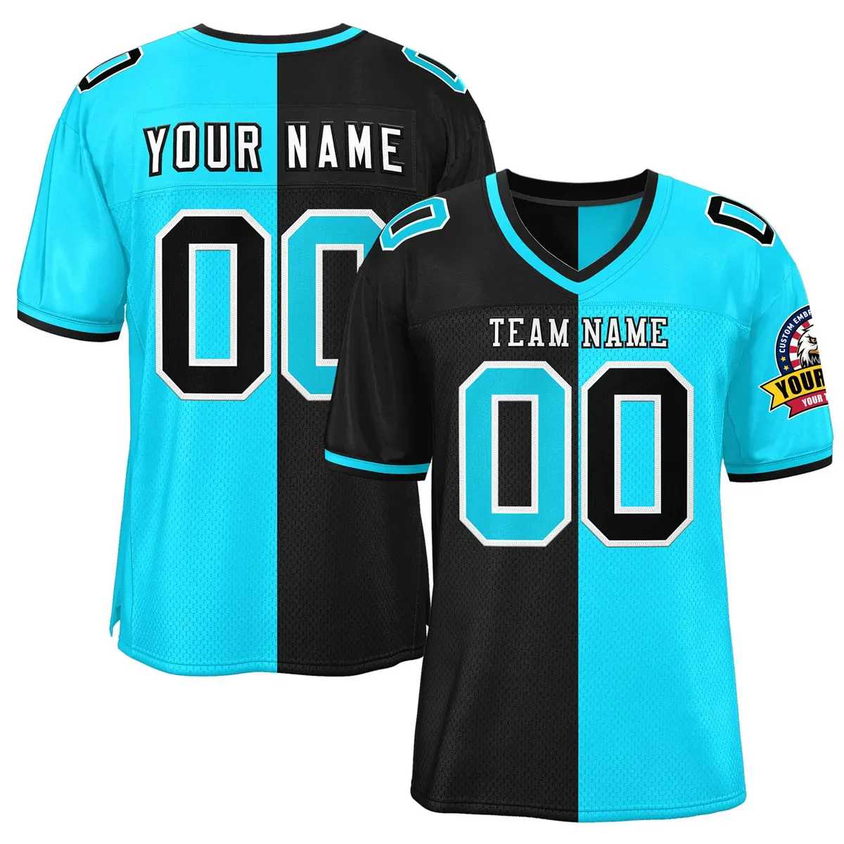 Black Sky Blue Split Two Tone Authentic Football Jersey