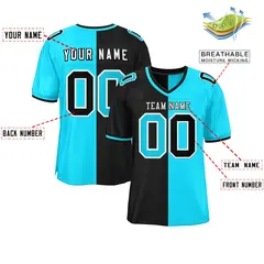 Black Sky Blue Split Two Tone Authentic Football Jersey 2
