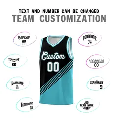 Black Sky Blue White Diagonal Stripes Color Block Basketball Jersey 4