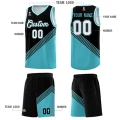 Black Sky Blue White Diagonal Stripes Color Block Basketball Jersey 5