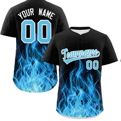 Black Sky Blue White Flame Graffiti Baseball Jersey