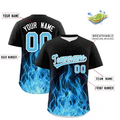 Black Sky Blue White Flame Graffiti Baseball Jersey 2