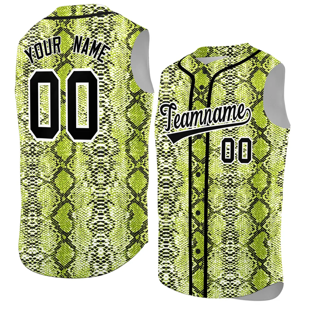 Black Snakeskin Pattern Sleeveless Baseball Jersey