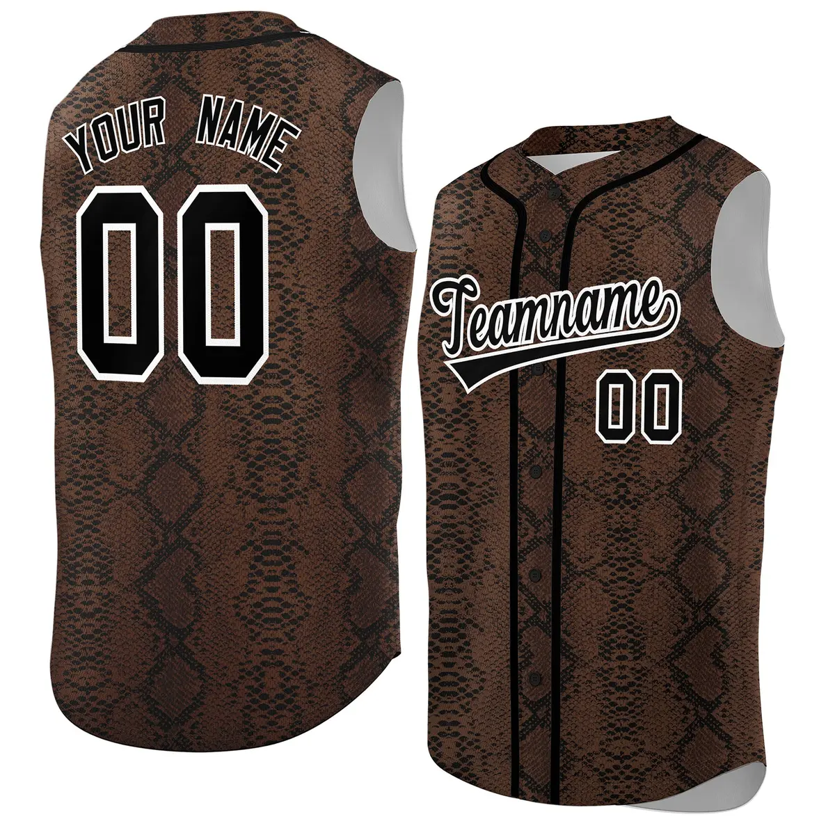 Black Snakeskin Pattern Sleeveless Baseball Jersey