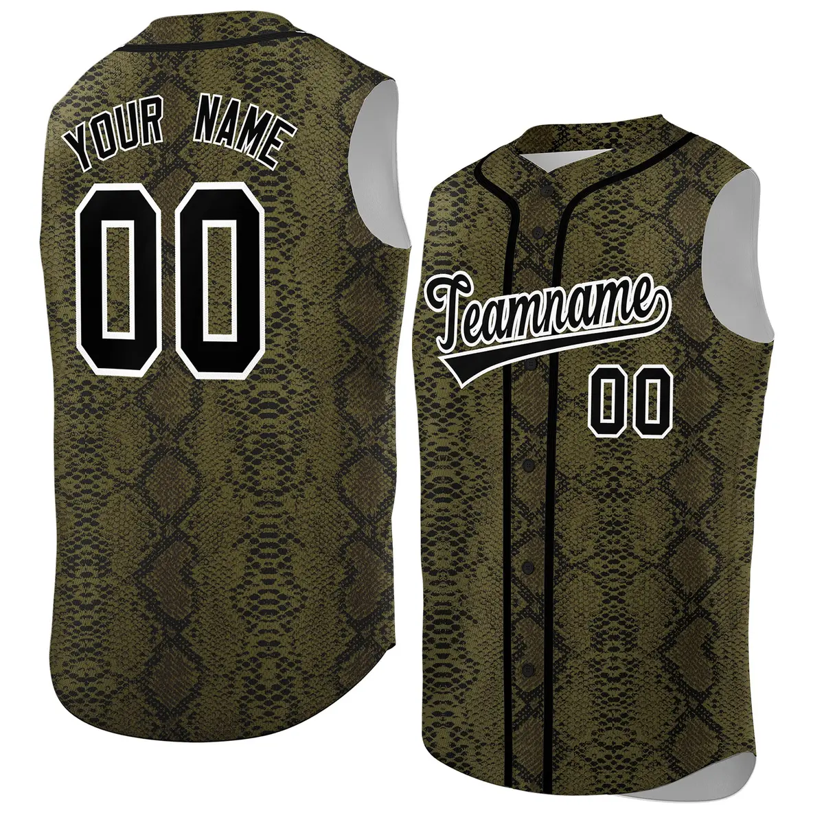 Black Snakeskin Pattern Sleeveless Baseball Jersey