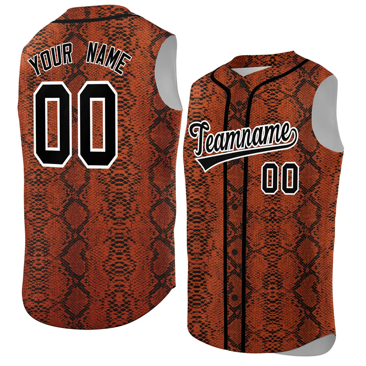Black Snakeskin Pattern Sleeveless Baseball Jersey