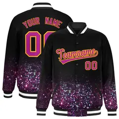 Black Sparkle-Effect Varsity Full-Snap Letterman Baseball Jacket