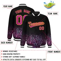 Black Sparkle-Effect Varsity Full-Snap Letterman Baseball Jacket 2