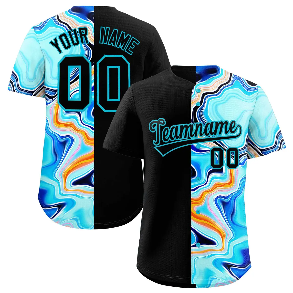 Black Split Fluid Pattern Authentic Baseball Jersey
