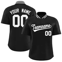 Black Stand Collar Classic Baseball Jersey 1