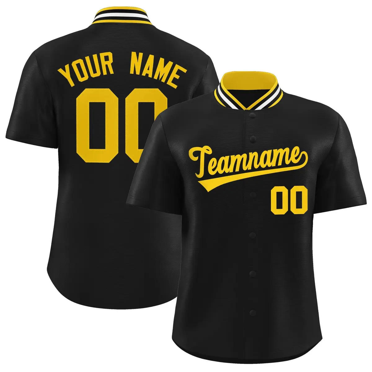 Black Stand Collar Classic Baseball Jersey