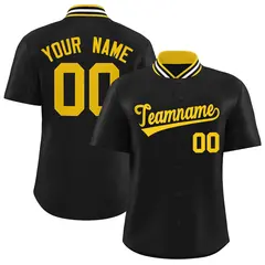 Black Stand Collar Classic Baseball Jersey 1