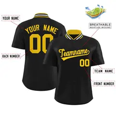 Black Stand Collar Classic Baseball Jersey 2
